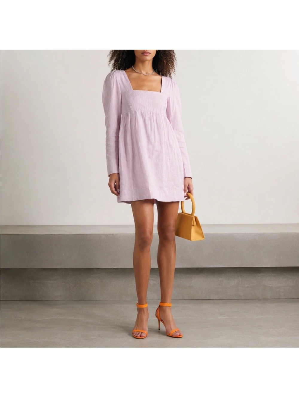 Ganni Hemp Mini Dress EU38/US6 Long Sleeve Open Back Lilac Babydoll